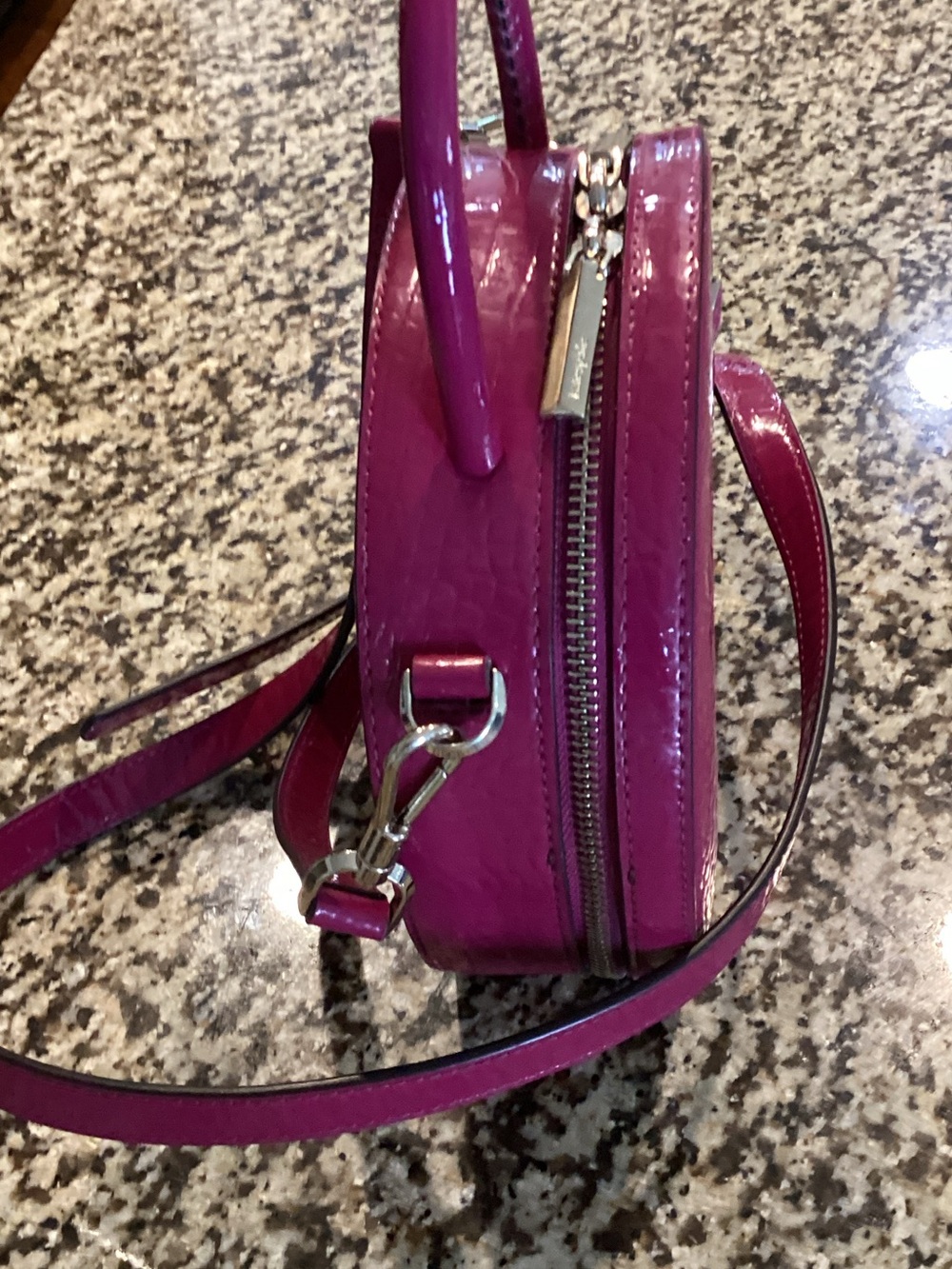 kate spade Hot Pink Patent Magenta Croc Embossed Round Top Handle Mini Bag. - Picture 3 of 5